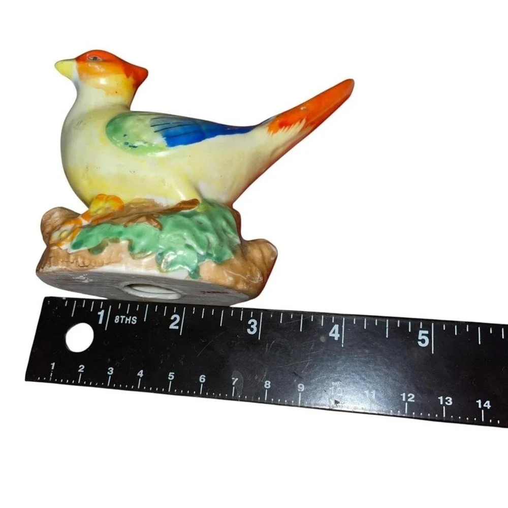 Vintage MCM Japan Ceramic Bird Figurines Pair Colorful 1960s Retro‎ Shelf Decor